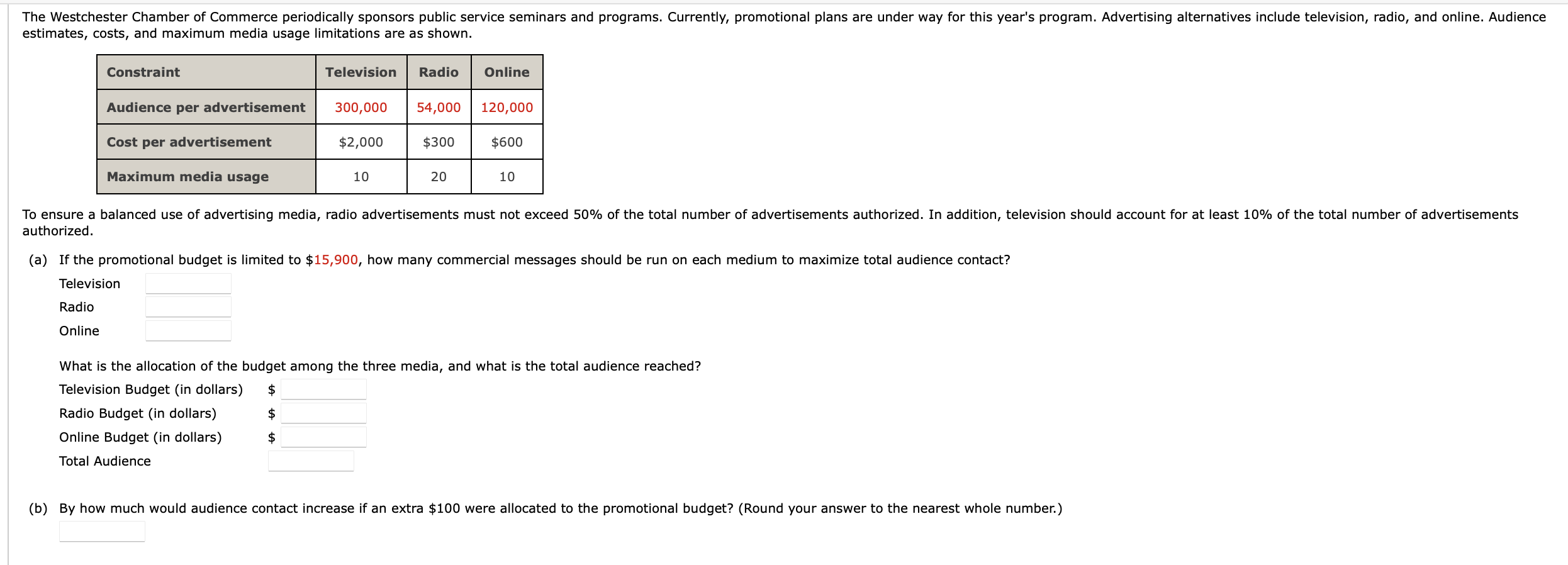 Please answer both questions fully and concisely estimates, costs, and maximum media