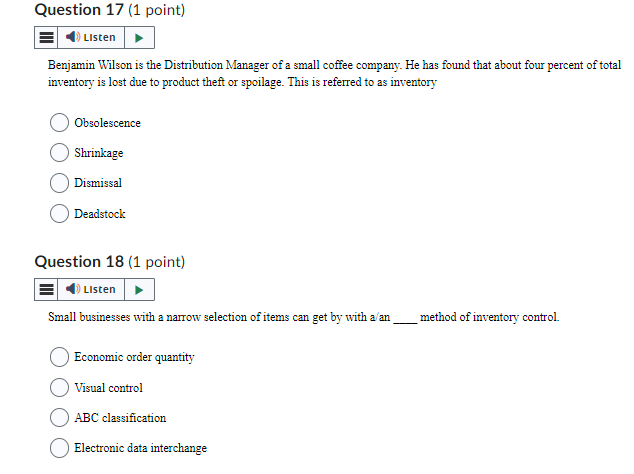 16 (1 point) The period of time that begins when an item