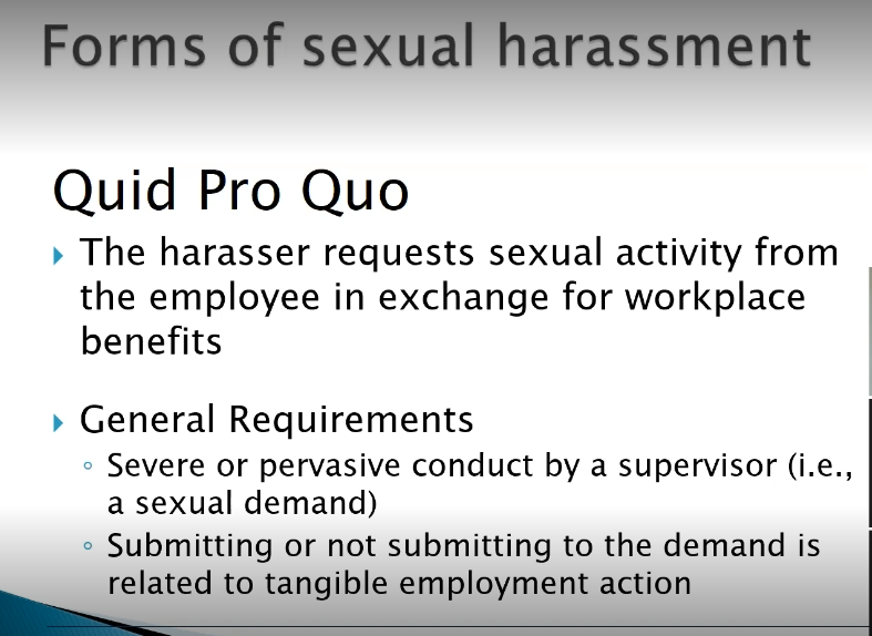 What is the difference between quid pro quo and hostile work environment