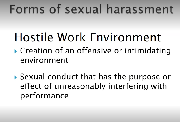 sexual harassment based on the information provided above? Explain each in detail.
