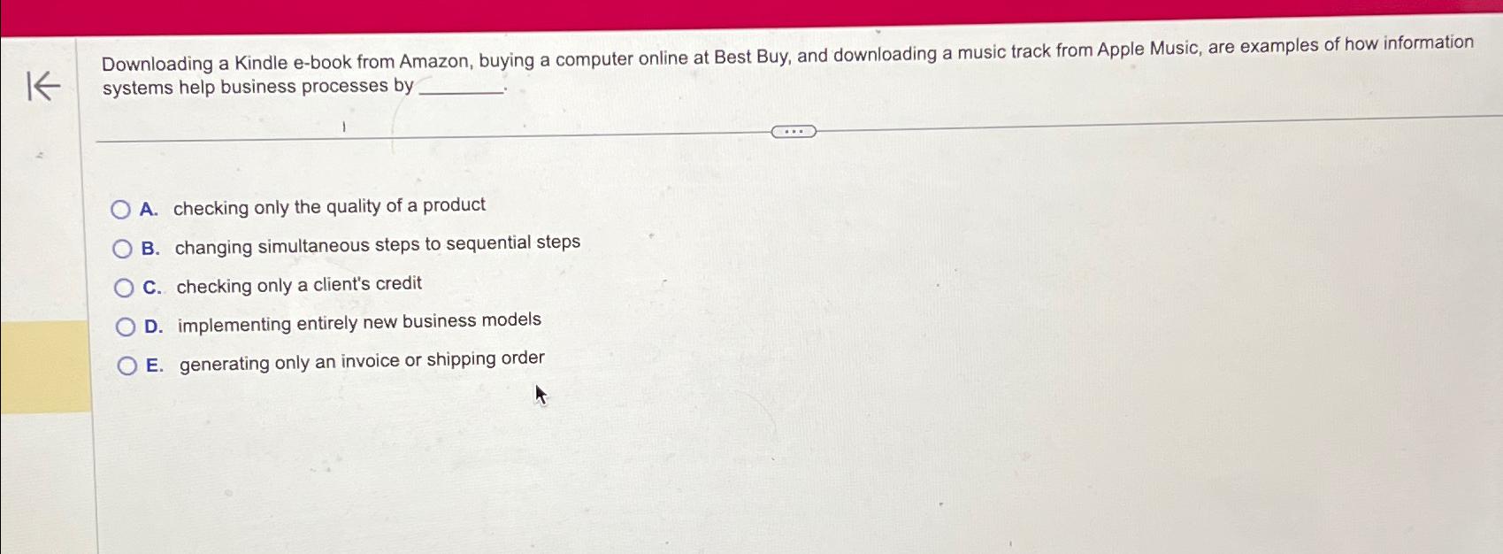  Downloading a Kindle e-book from Amazon, buying a computer online at