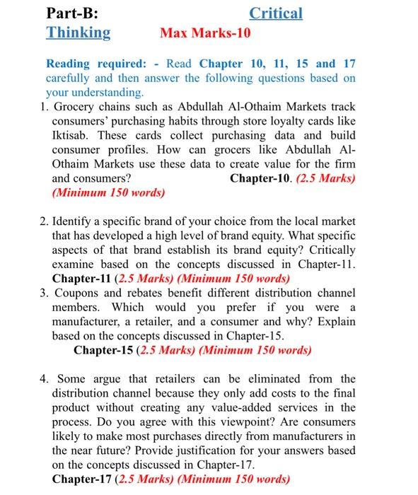  Part-B: Critical Thinking Max Marks-10 Reading required: - Read Chapter 10,