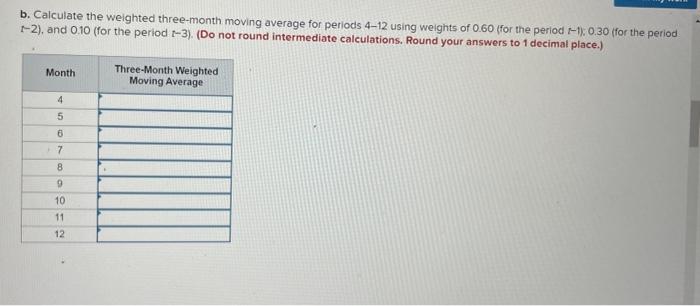 what procedure you would utilize. a. Calculate the simple three-month moving average