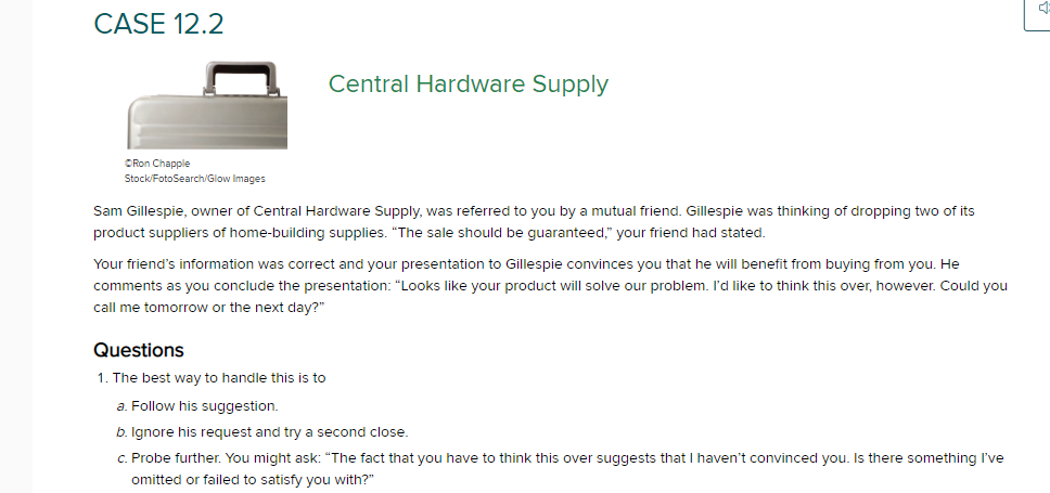 Read Case 12.2 on pages 467-468. Answer Question 1. Explain your decision.