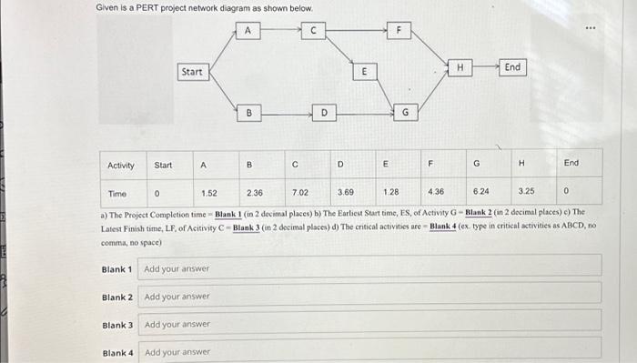  8 Given is a PERT project network diagram as shown below.