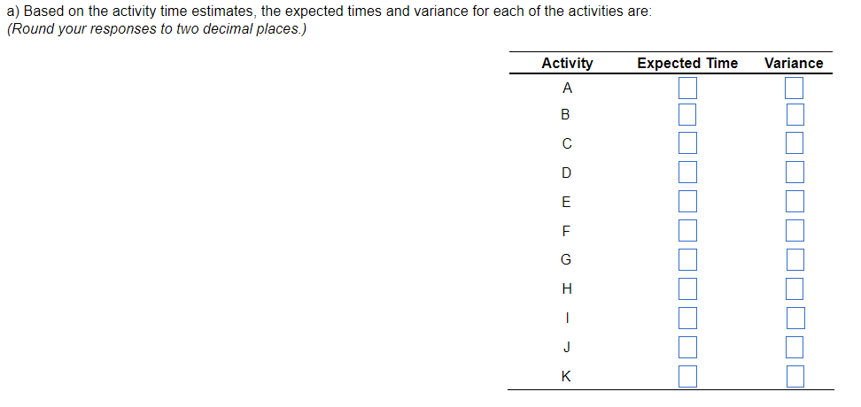 This exercise contains only part a. a) Based on the activity time
