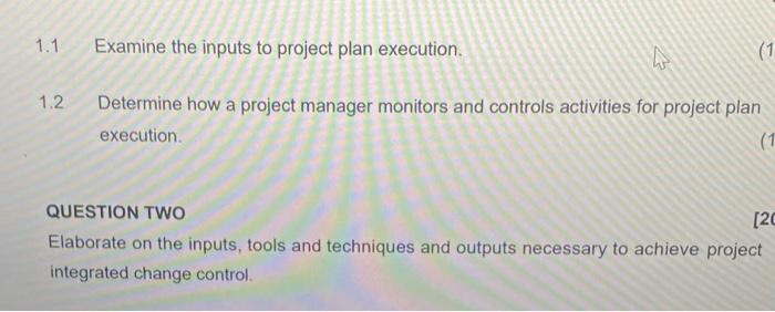 Examine the inputs to project plan execution 1.1 Examine the inputs to