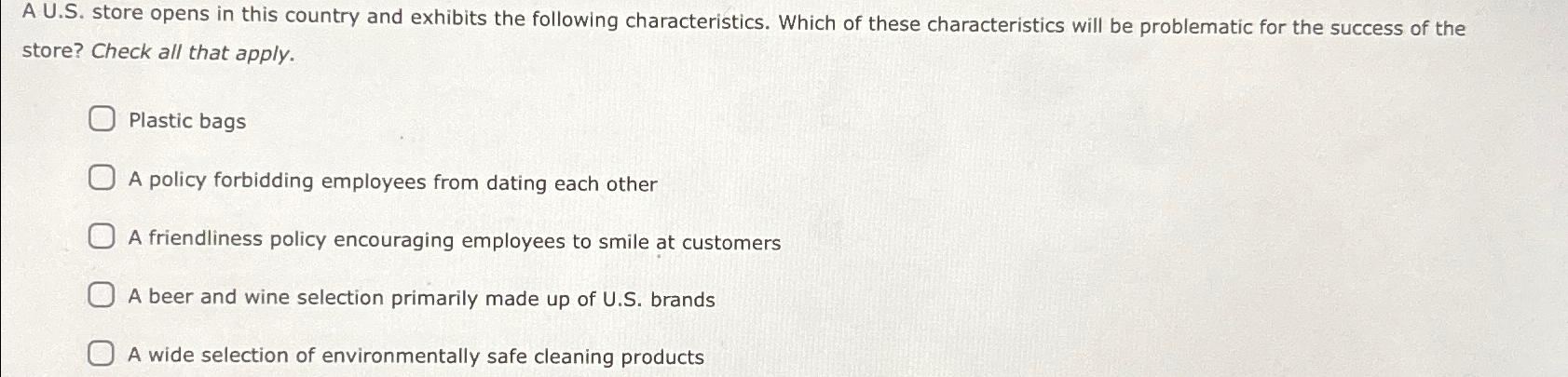  A U.S. store opens in this country and exhibits the following