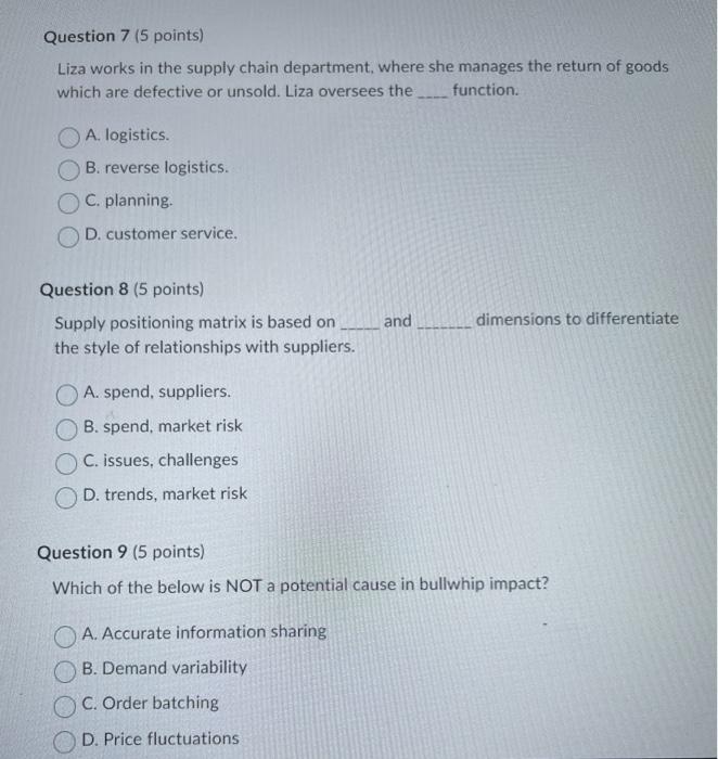 2 (5 points) Dell supply chain is characterised by A. zero product