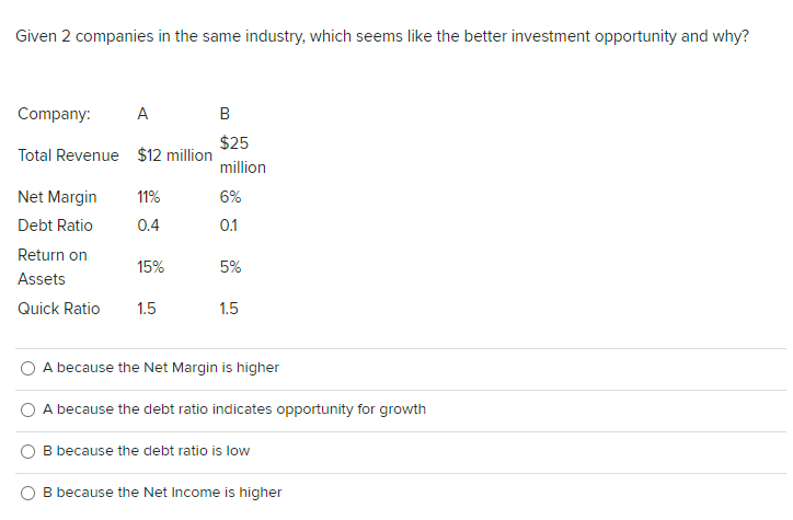  Given 2 companies in the same industry, which seems like the