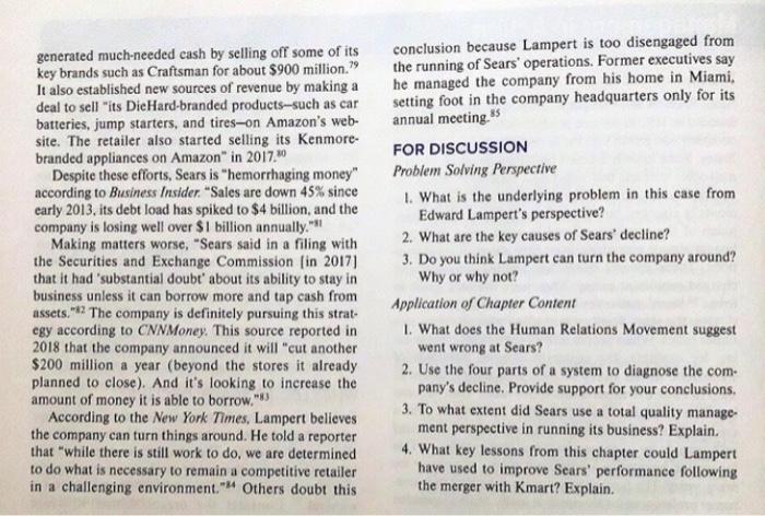 underlying proplem in this case from edward lampert's perspective? The Decline of