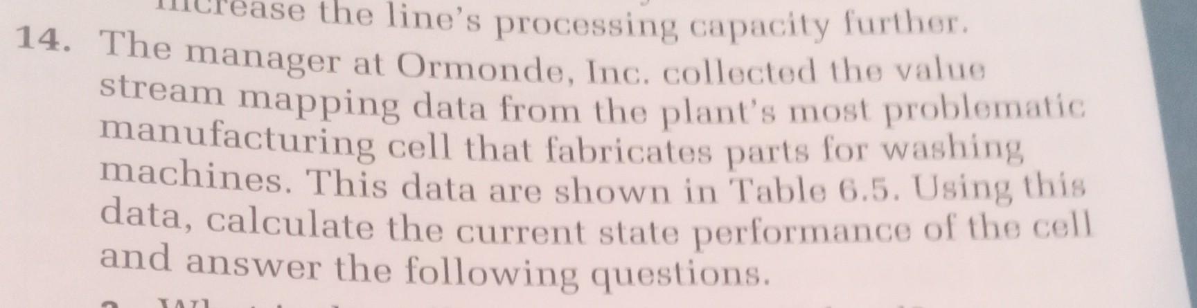  14. The manager at Ormonde, Inc. collected the value stream mapping