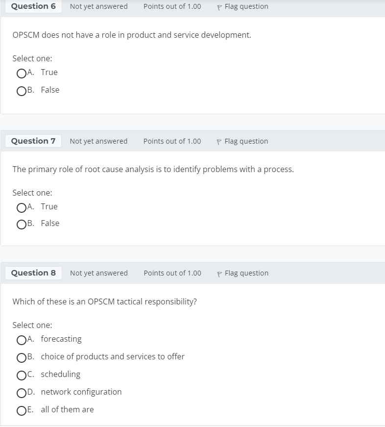 Help with these 3 OPSCM does not have a role in product