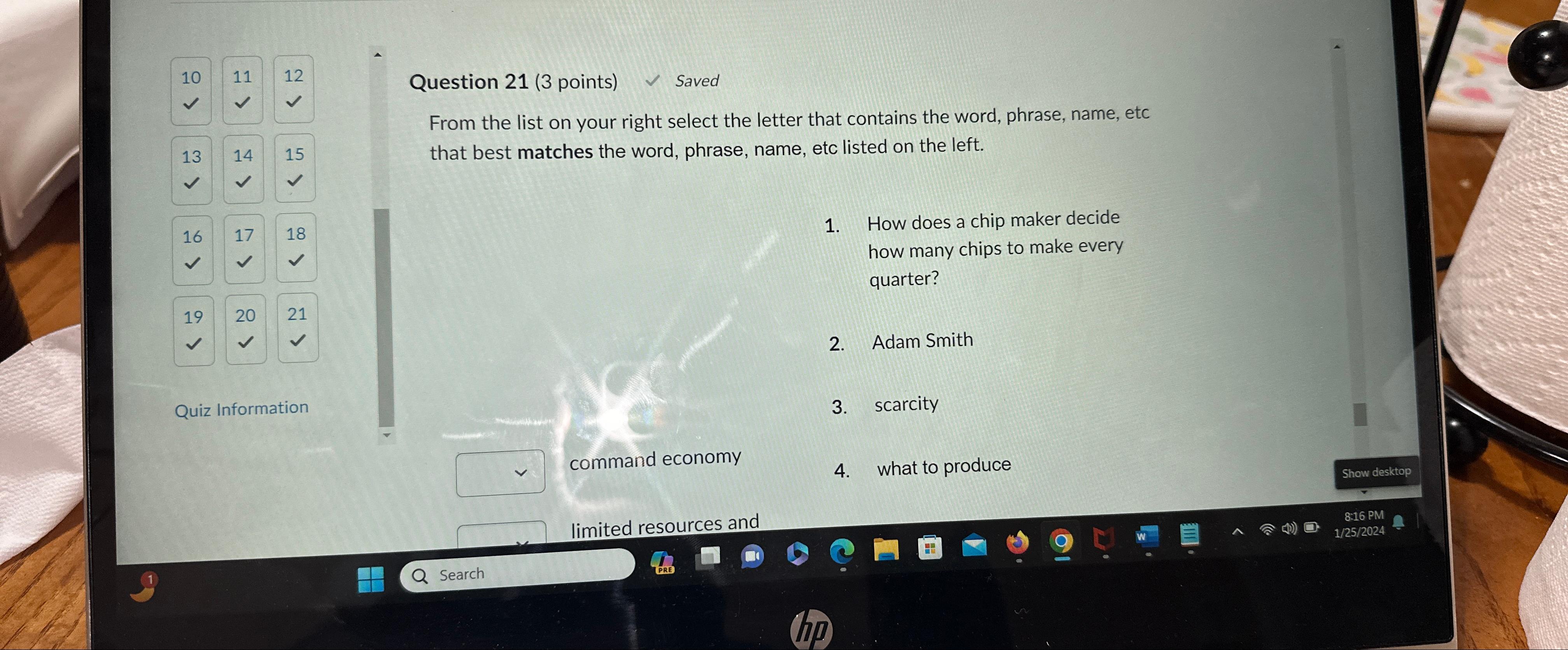  10,11,12, Question 21(3 points) Saved From the list on your right