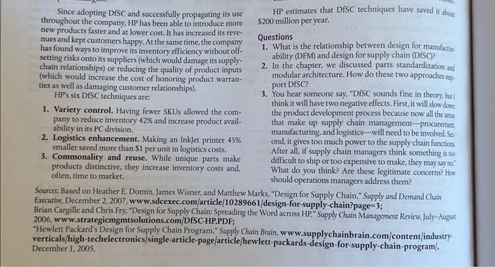 design and technology changes as products Deign for Supply Chain (DFSC is