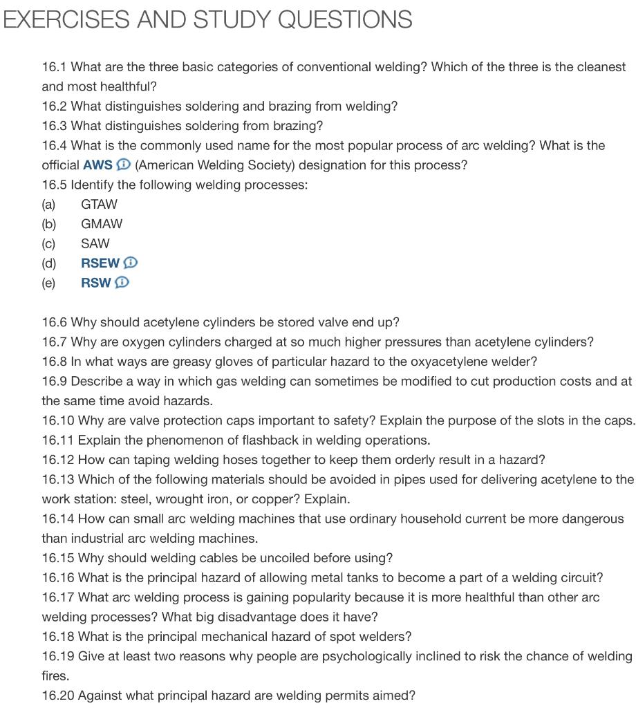 Answer ALL questions 16.1 through 16.20 EXERCISES AND STUDY QUESTIONS 16.1 What