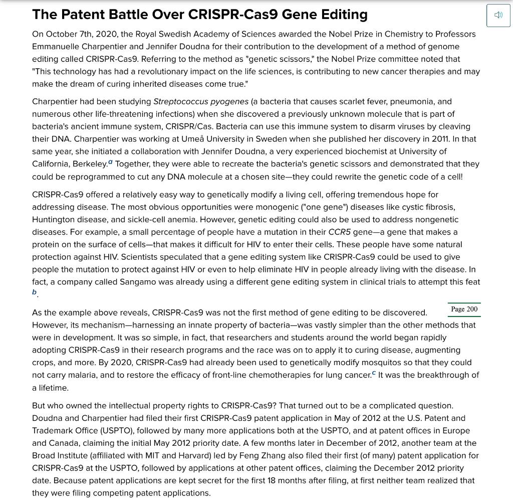 1. After reading the opening case in chapter 9 "The Patent Battle