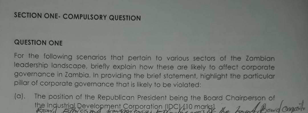  SECTION ONE- COMPULSORY QUESTION QUESTION ONE For the following scenarios that