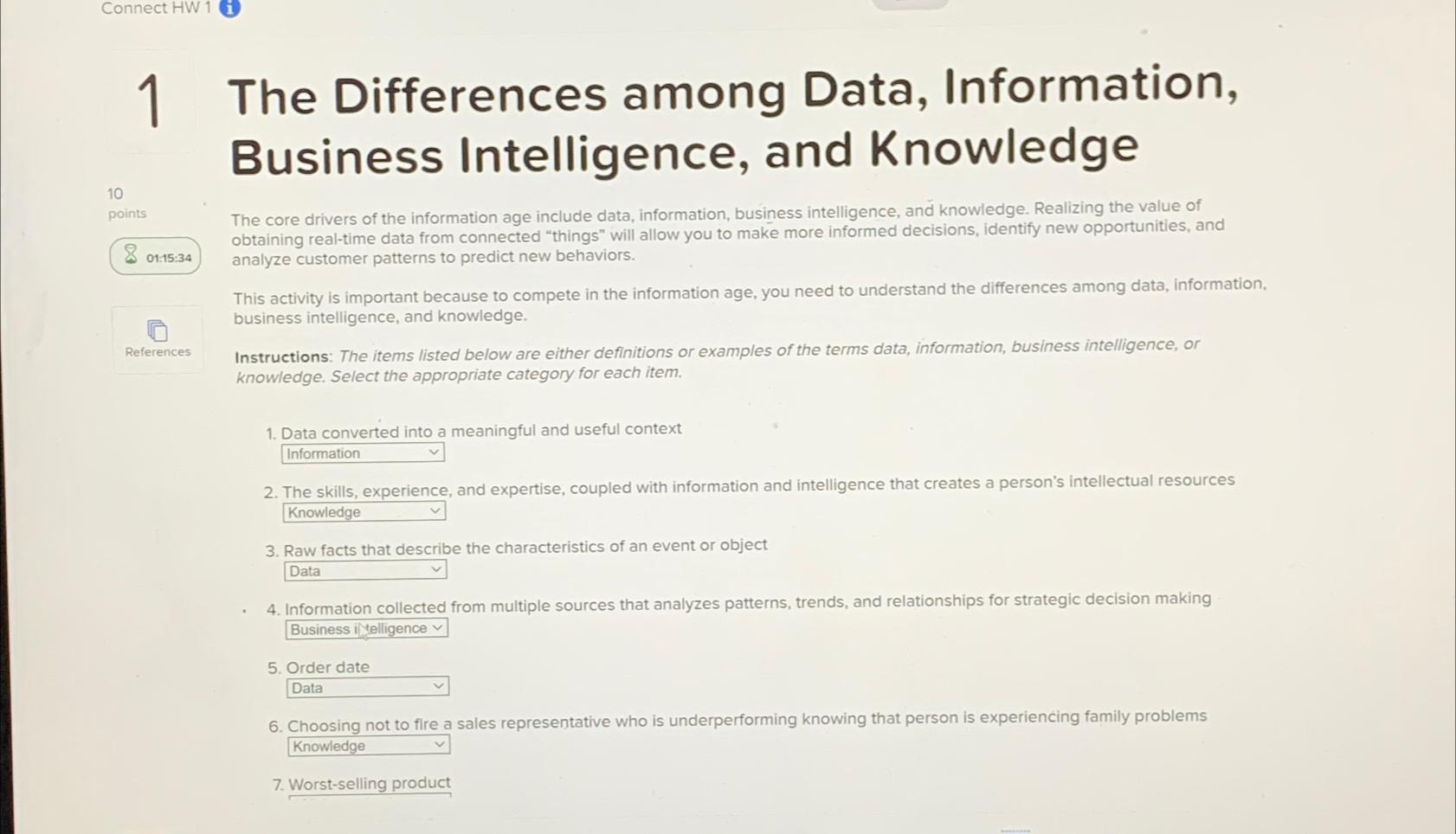 Connect HW 1 i 1 The Differences among Data, Information, Business