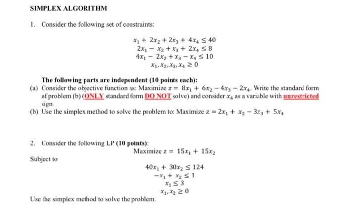 solving by making table (simplex method ) 1. Consider the following set
