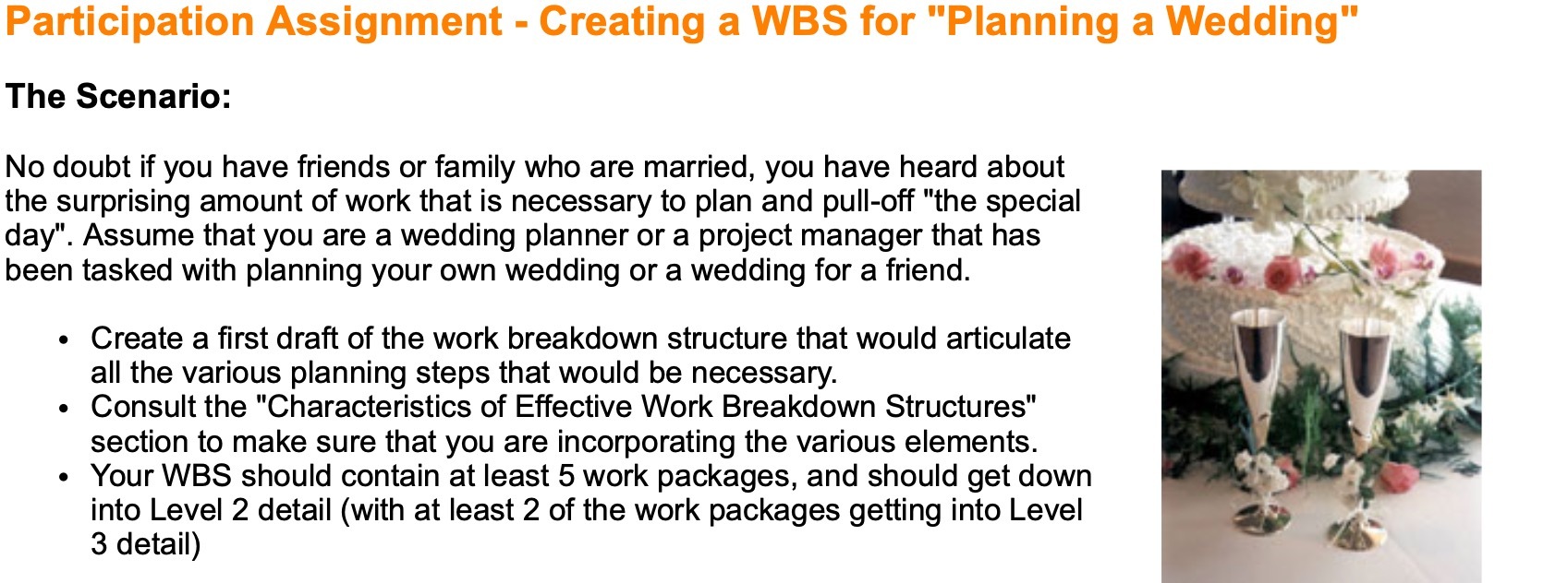 Participation Assignment - Creating a WBS for "Planning a Wedding" The