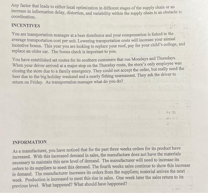  Any factor that leads to either local optimization in different stages