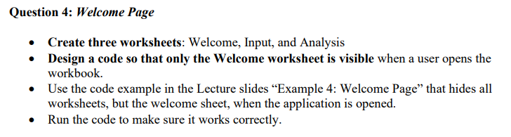 4. Complete in Excel and show your work Question 4: Welcome Page