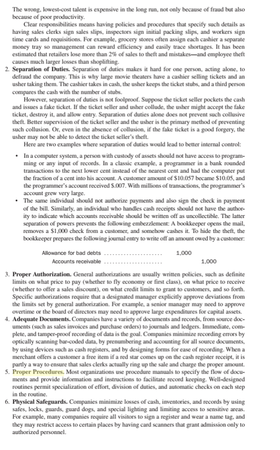 controls should be instituted in the following business described briefly. Keep in