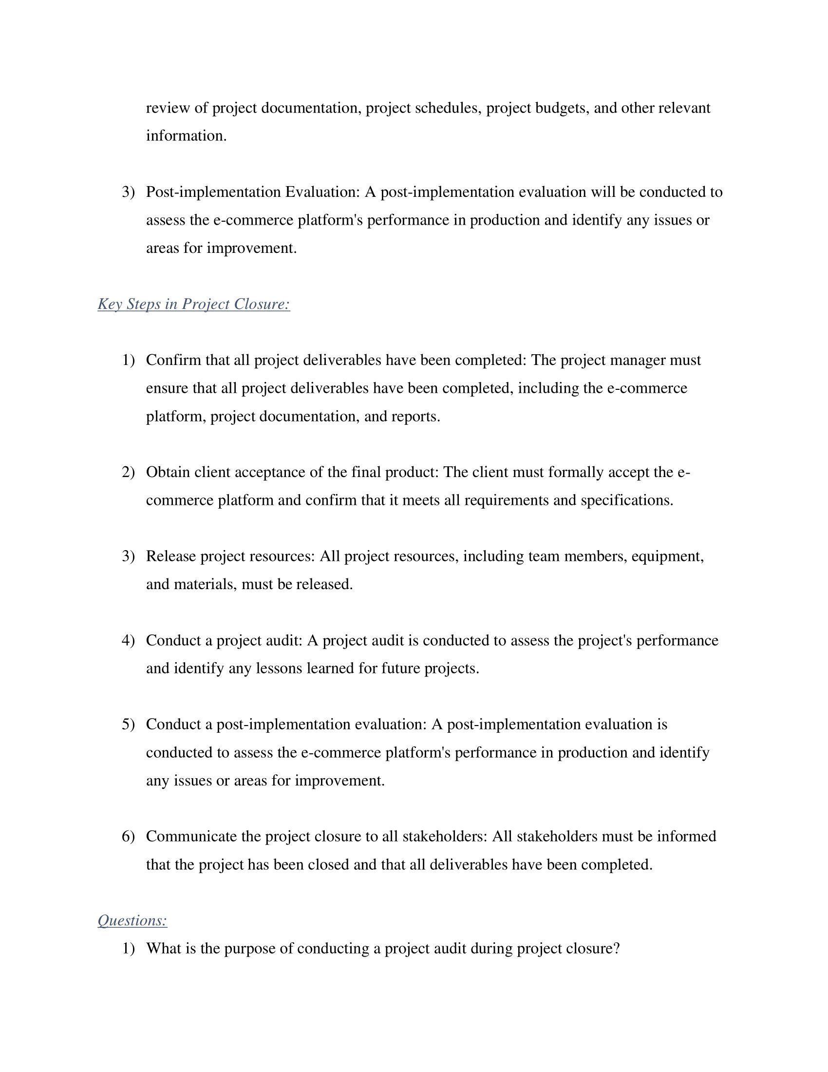 software development project that involves building a new ecommerce platform for a