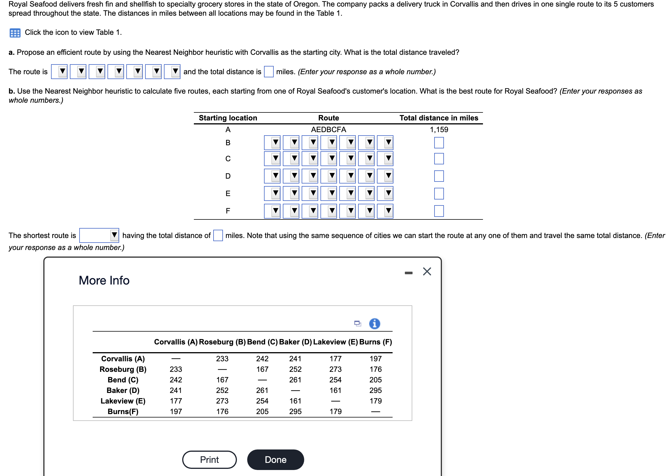  spread throughout the state. The distances in miles between all locations