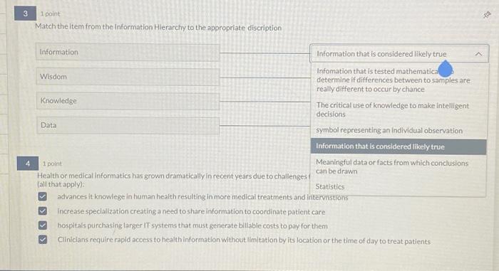 please answer this question Match the item from the information Hierarchy to