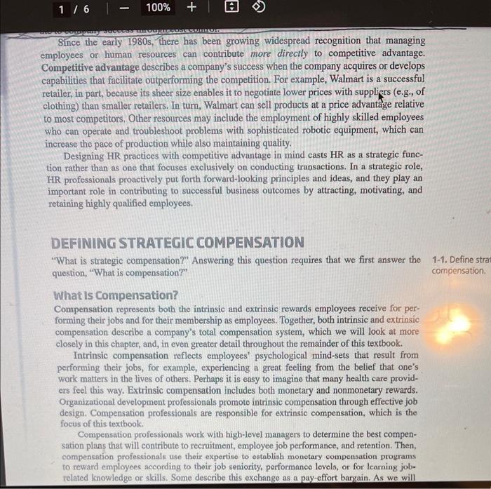 - Review the Strategic Compensation reading uploaded into webcampus and provide at