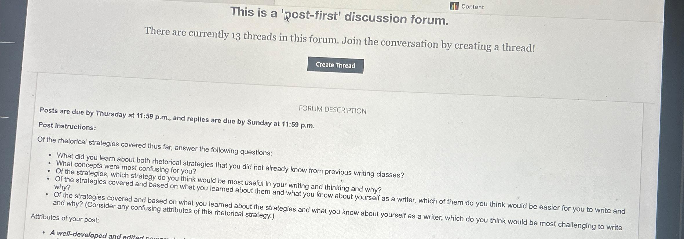  This is a 'post-first' discussion forum. There are currently 13 threads