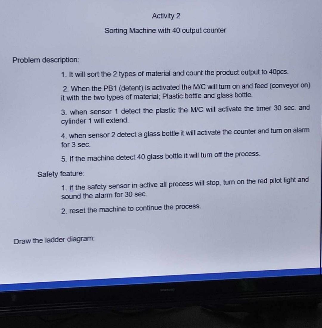 SCADA Sorting Machine with 40 output counter Problem description: 1. It