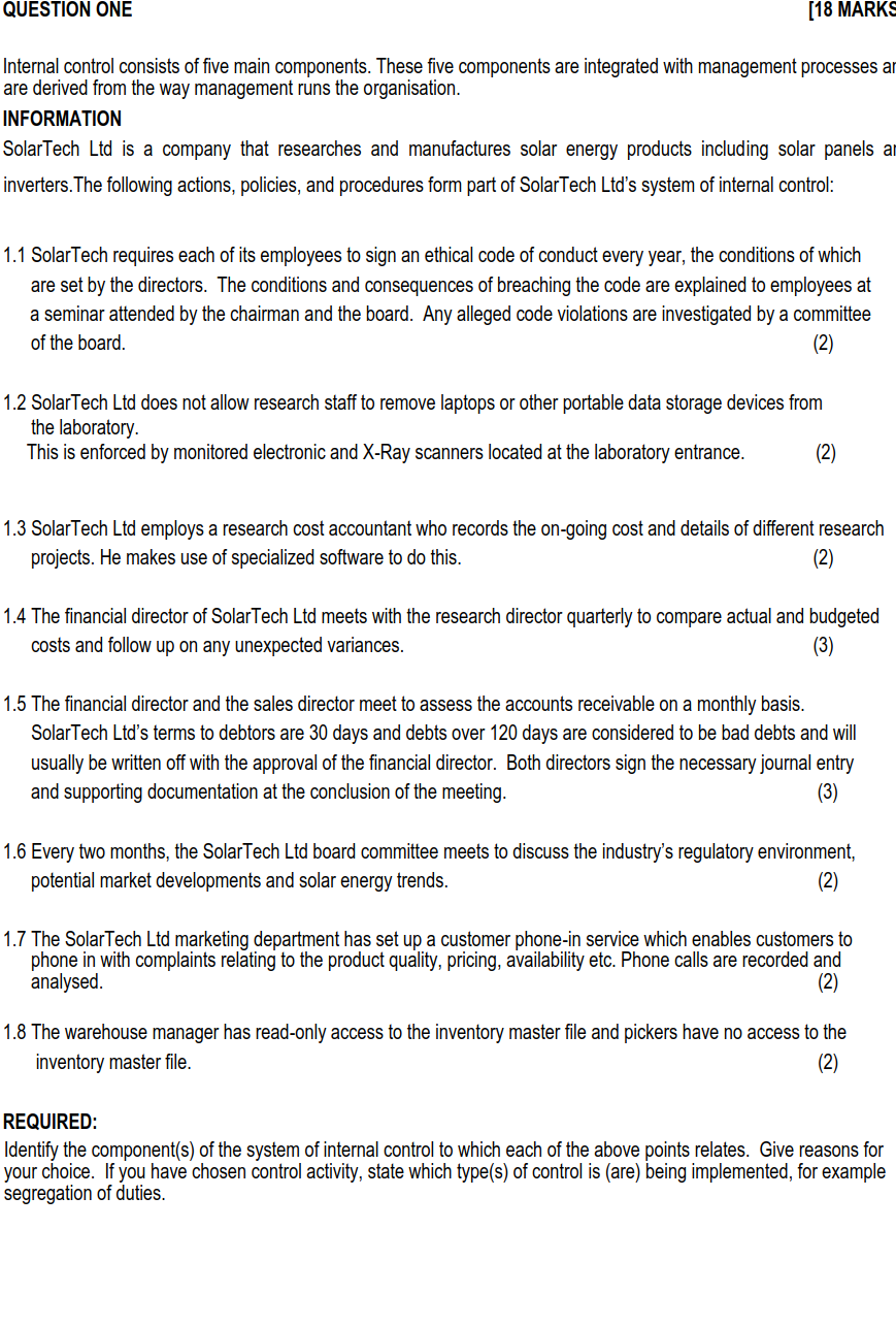 Internal control consists of five main components. These five components are