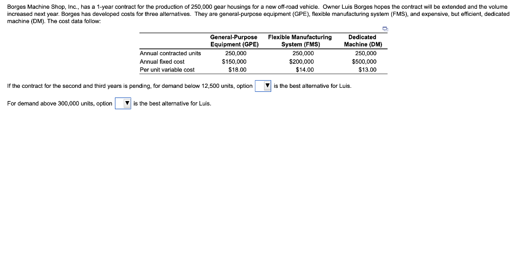  Borges Machine Shop, Inc., has a 1-year contract for the production