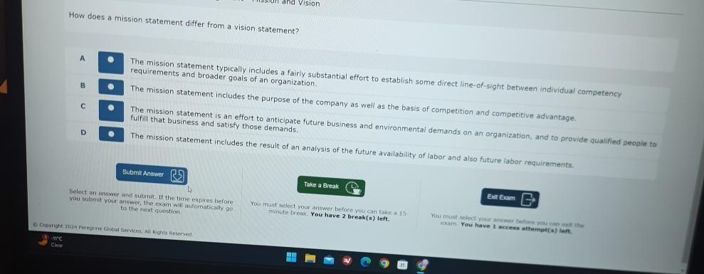  How does a mission statement differ from a vision statement? A