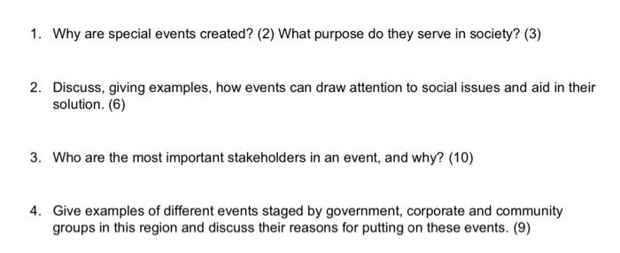  1. Why are special events created? (2) What purpose do they