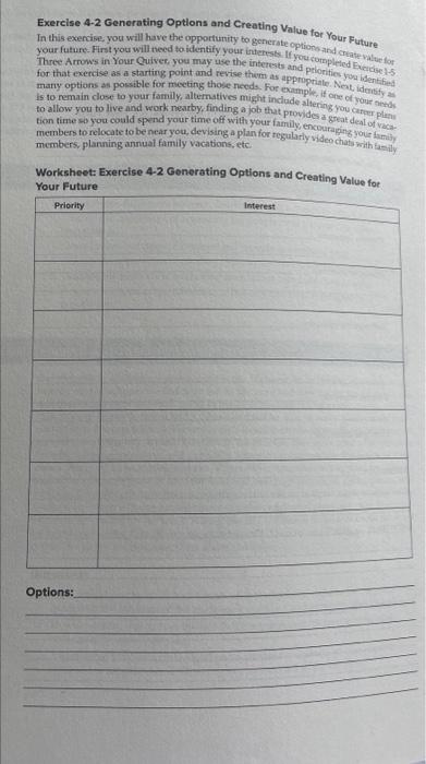 Exercise 4-2 Generating Options and Creating Value for Your Future In