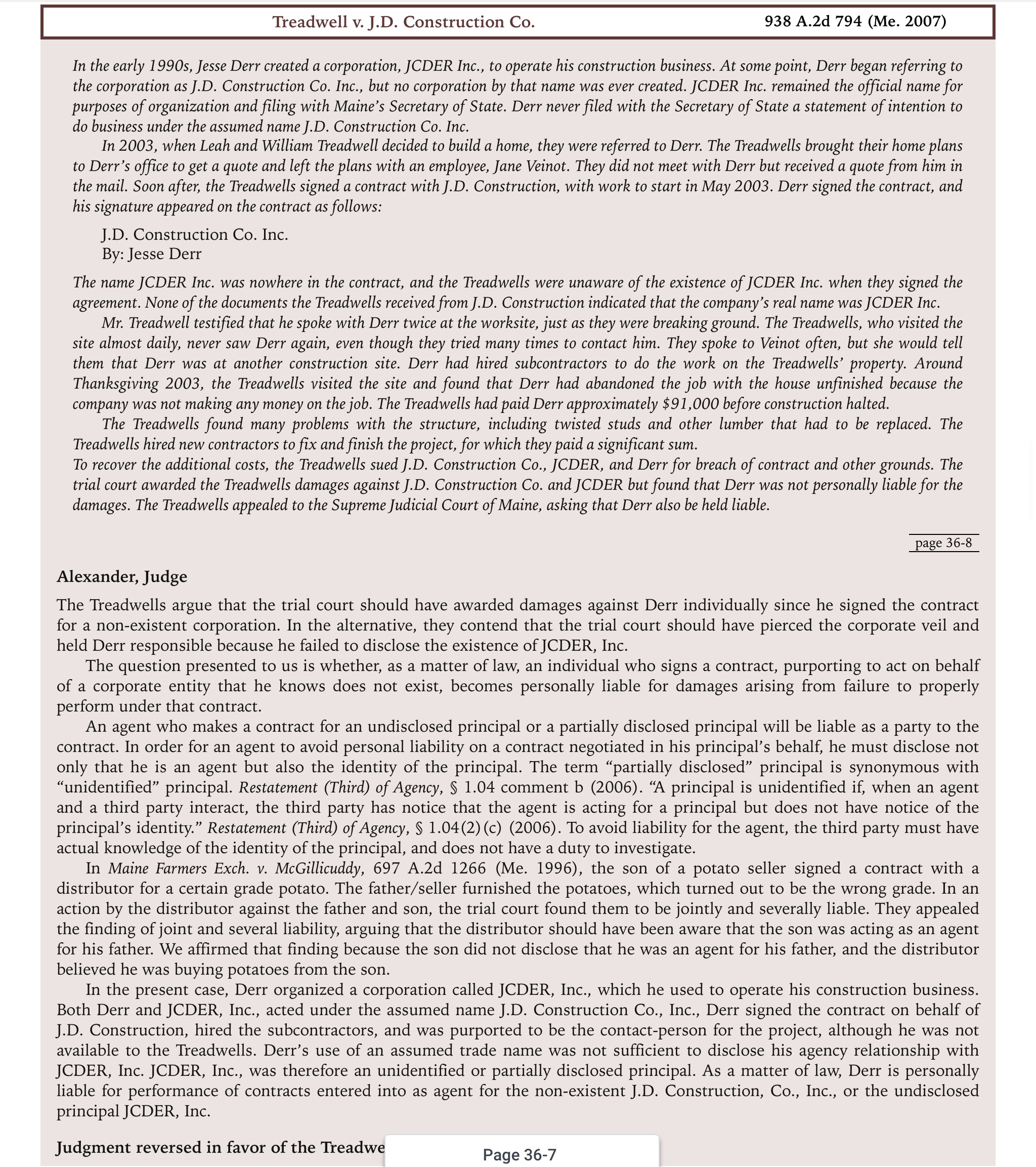 Hello, please answer this brief in IRAC format 1 page length Treadwell