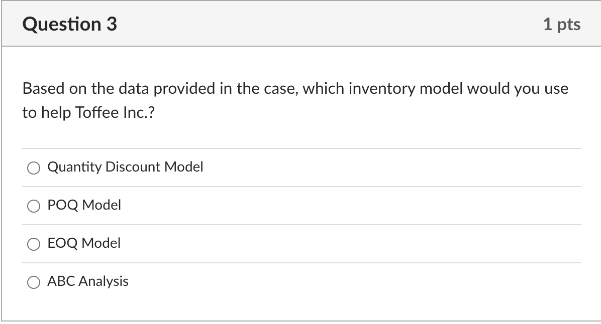  Based on the data provided in the case, which inventory model