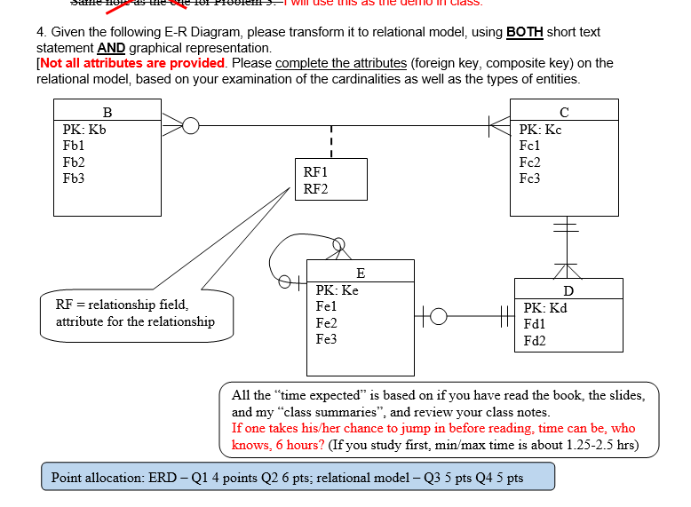  4. Given the following E-R Diagram, please transform it to relational