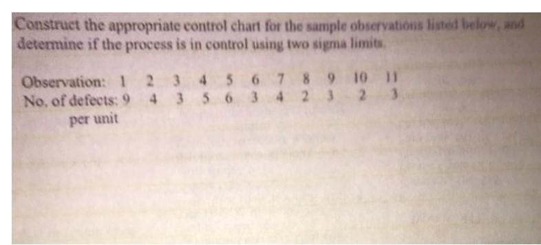Construct the appropriate control chart for the sample observationis listed belon,