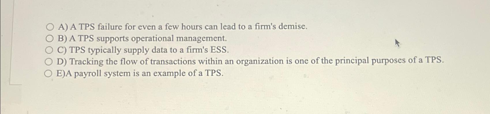  A) A TPS failure for even a few hours can lead