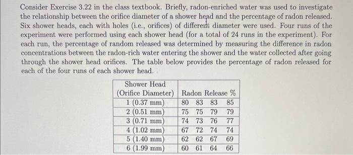 Consider Exercise 3.22 in the class textbook. Briefly, radon-enriched water was