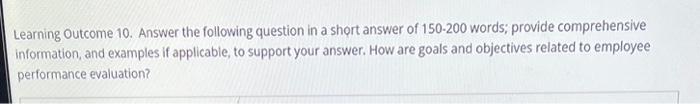  Learning Outcome 10. Answer the following question in a short answer