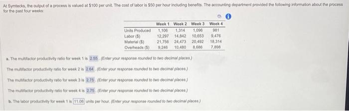  please help me find: . The labor productivity for week 1
