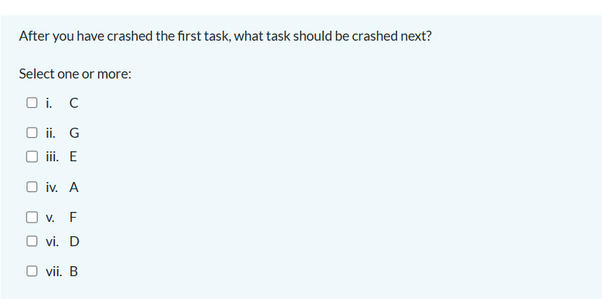 v. A vi. D vii. E After you have crashed the first