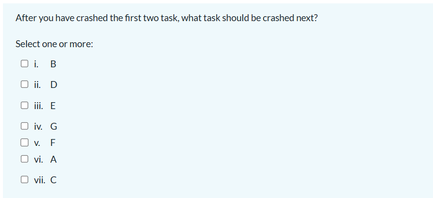 two task, what task should be crashed next? Select one or more: