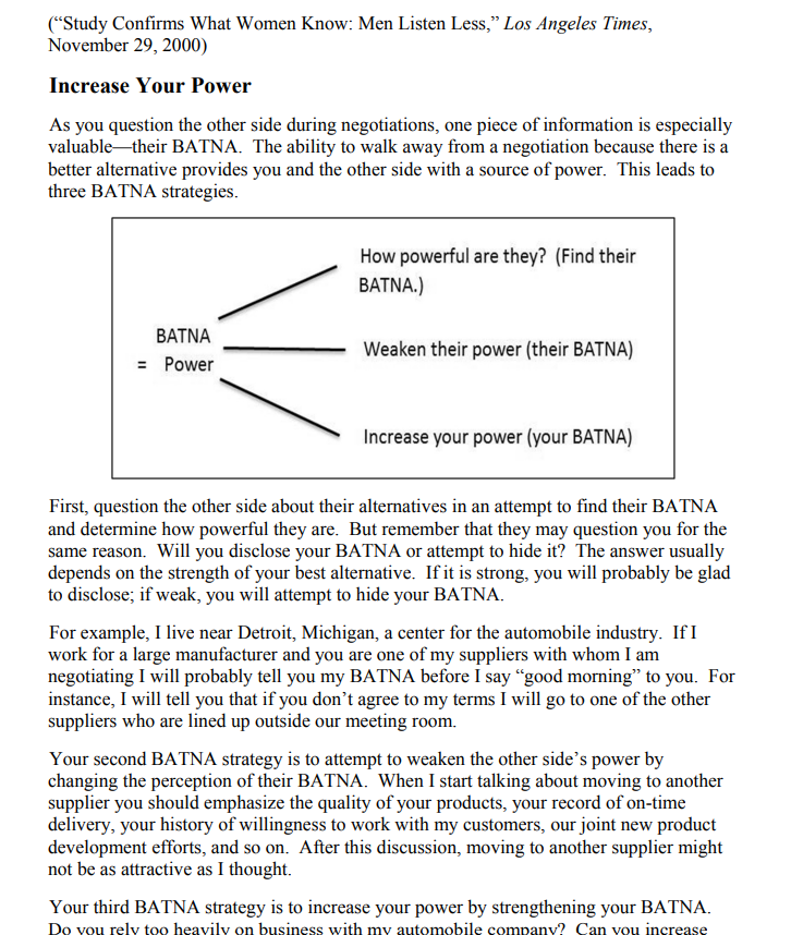 of power in negotiation. First, information in general is an important source